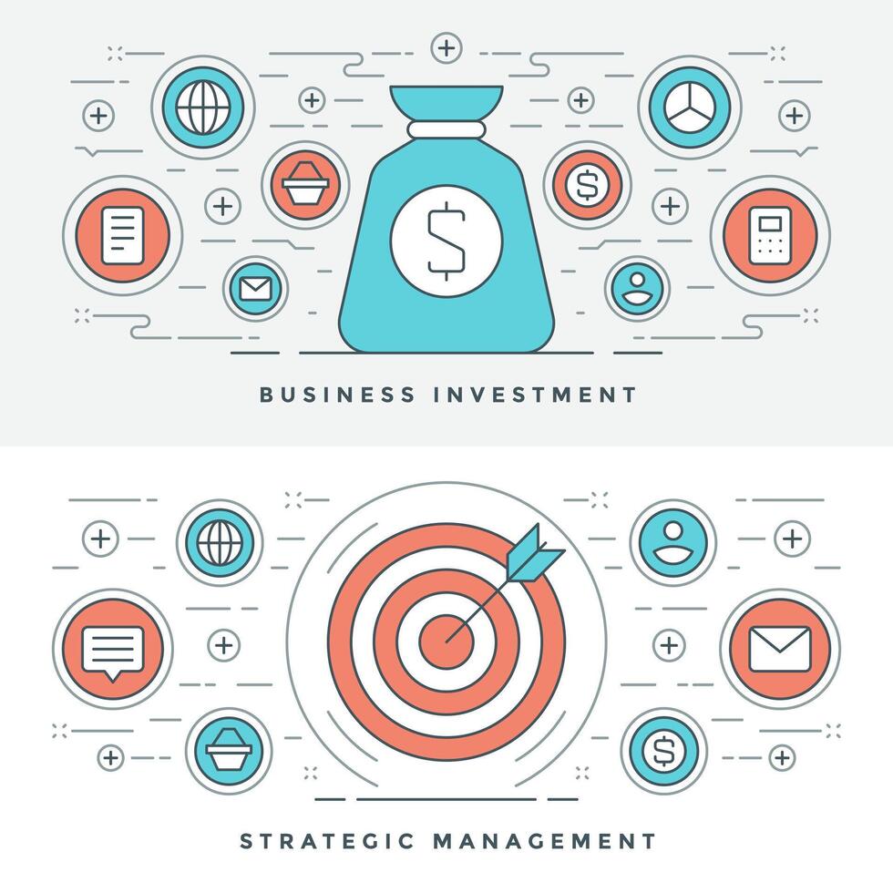 plano línea estratégico administración y inversión. ilustración. moderno Delgado lineal carrera iconos vector