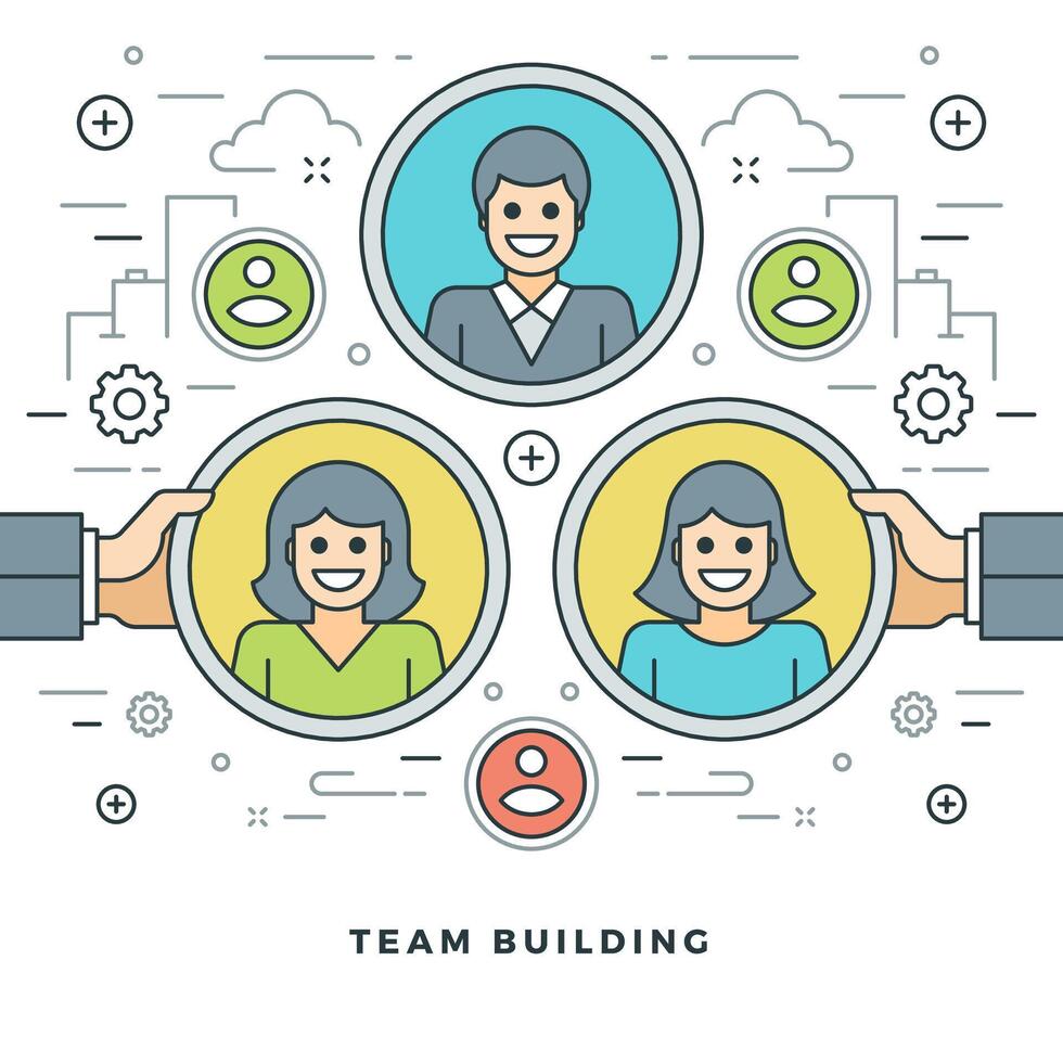 Flat line Business Concept illustration thin stroke icons. vector