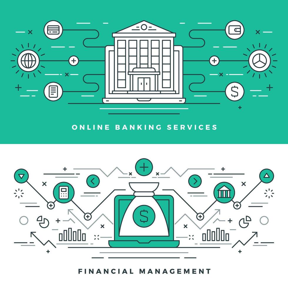 Flat line Banking and Financial Management Concept illustration. vector