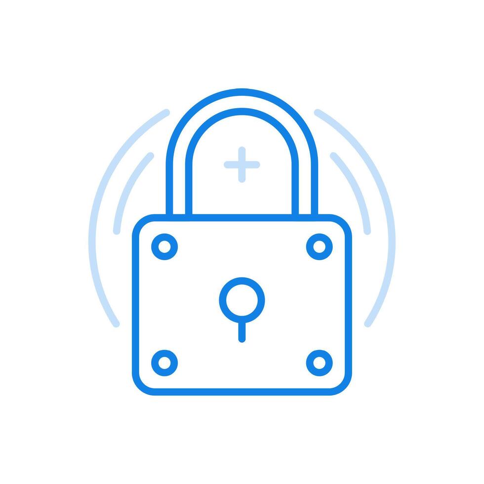 Padlock line icon. Protection and safety security of home and industrial facility. vector