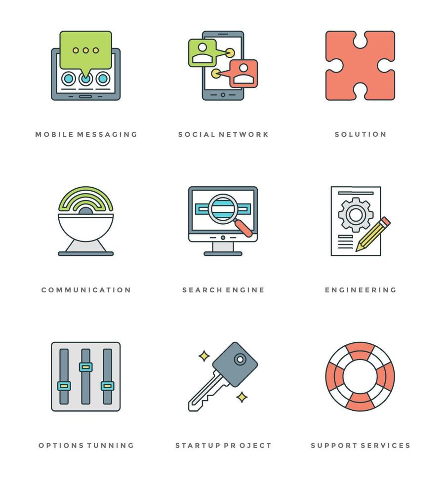 Flat line simple icons set. Thin linear stroke Essentials objects symbols vector