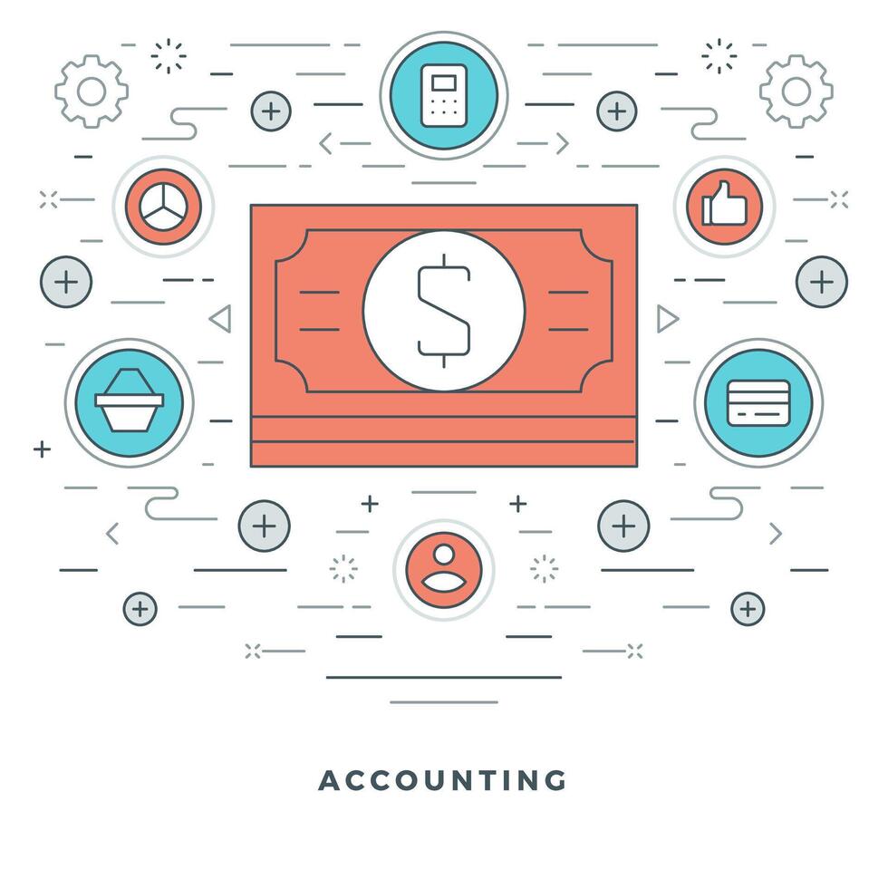 Flat line Business Concept illustration thin stroke icons. vector