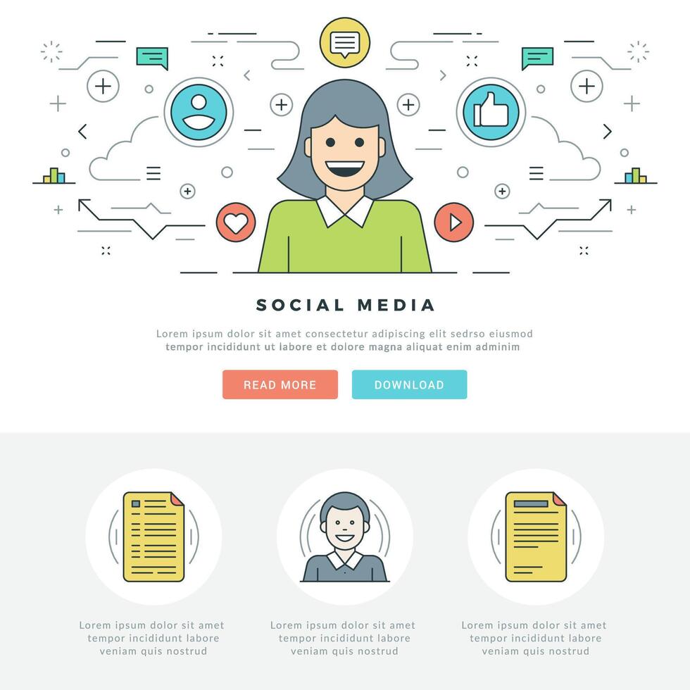 Flat line Social Media and Network Concept illustration. vector