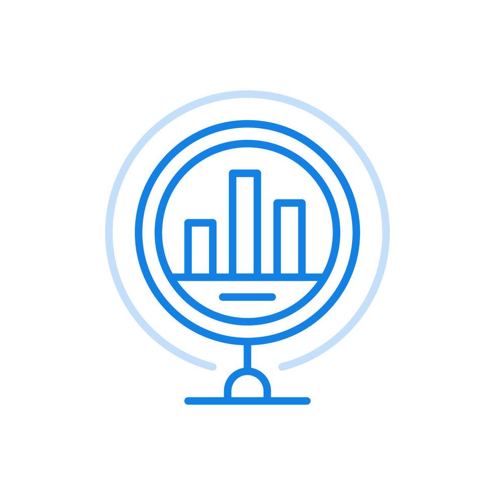 Fluctuations infographics line icon. Graphical columns in circle on stand. vector