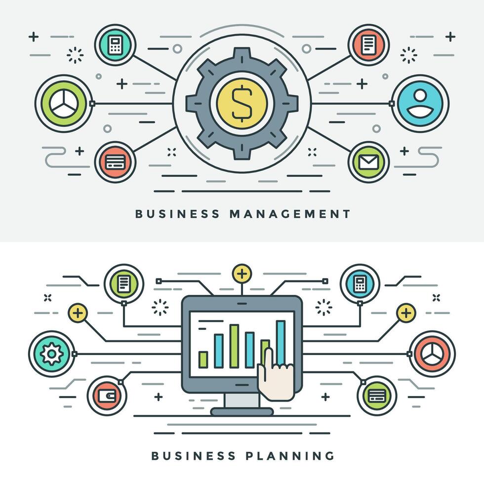 Flat line Business Management and Planning Concept illustration vector