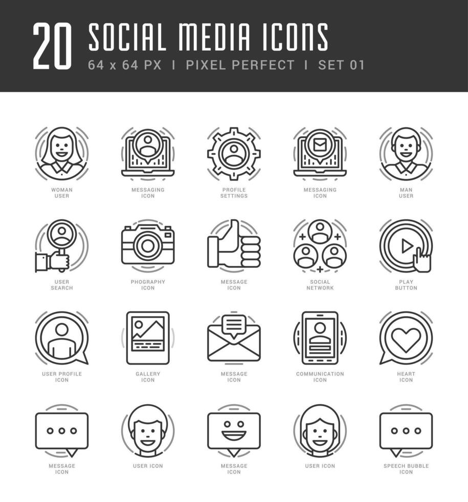 Line icons set. Trendy Modern Flat thin linear stroke Social Media and Social Network Objects concept. vector