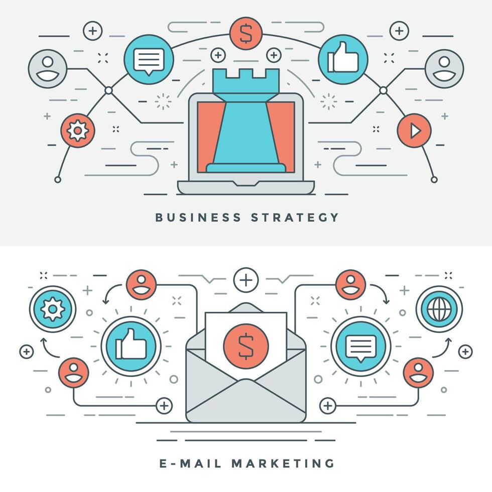 Flat line Business Strategy and Marketing. illustration. vector