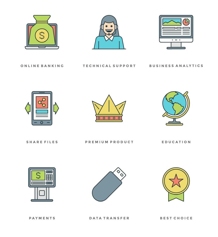 Flat line simple icons set. Thin linear stroke icons Essentials objects concept. vector