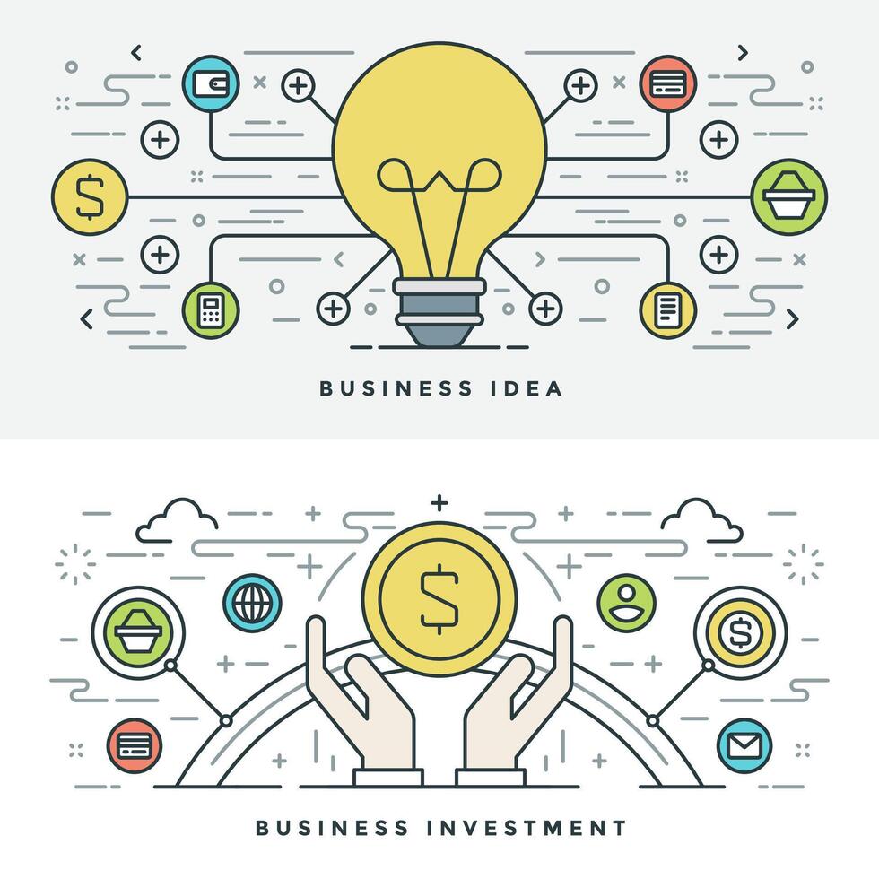 Flat line Business Idea and Investment. illustration. vector