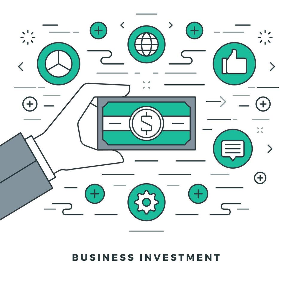 Flat line Business Management and Investment. illustration. vector