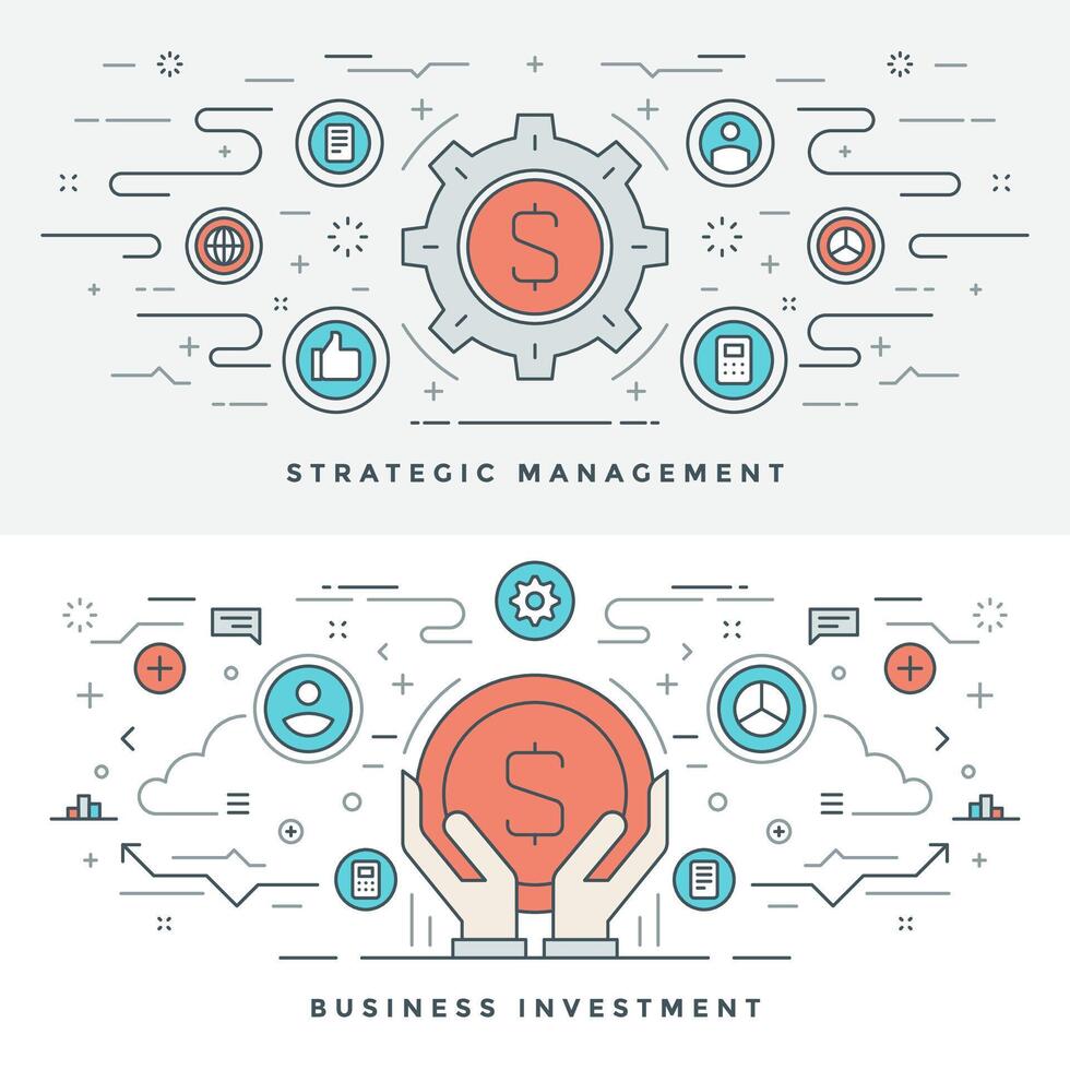 Flat line Business Investment and Management. illustration. vector