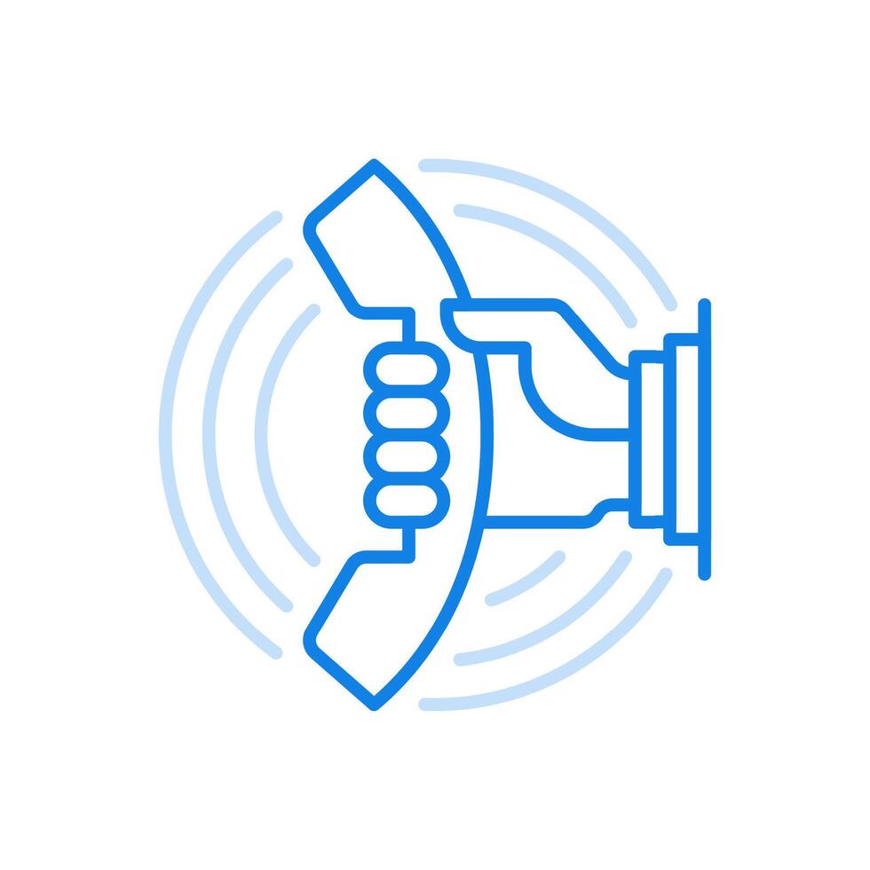 Hand holds out telephone receiver line icon. Calling subscriber and maintaining connection. vector