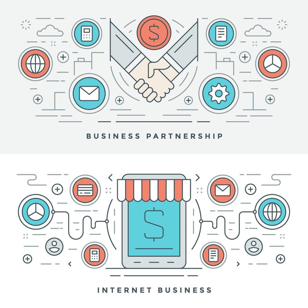 Flat line Business Partnership and Internet. illustration. vector