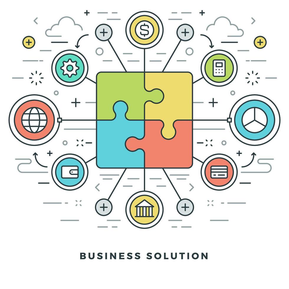 Flat line Business Solution Concept illustration. vector