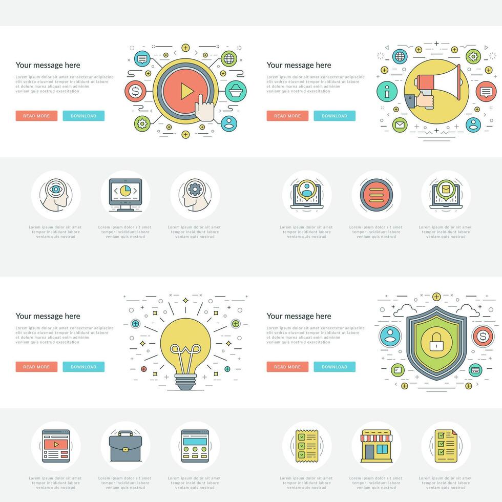 Flat line Business Concepts Set illustrations. vector