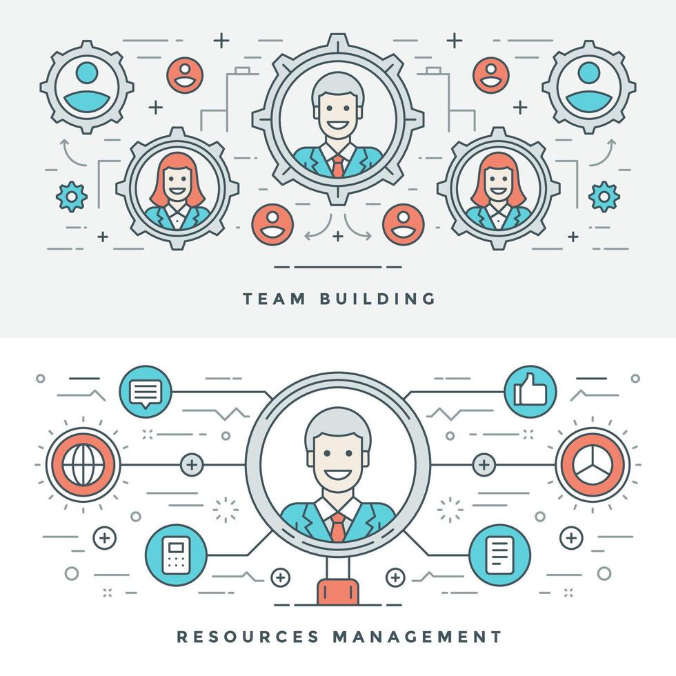 Flat line Team Building and Management. illustration. vector