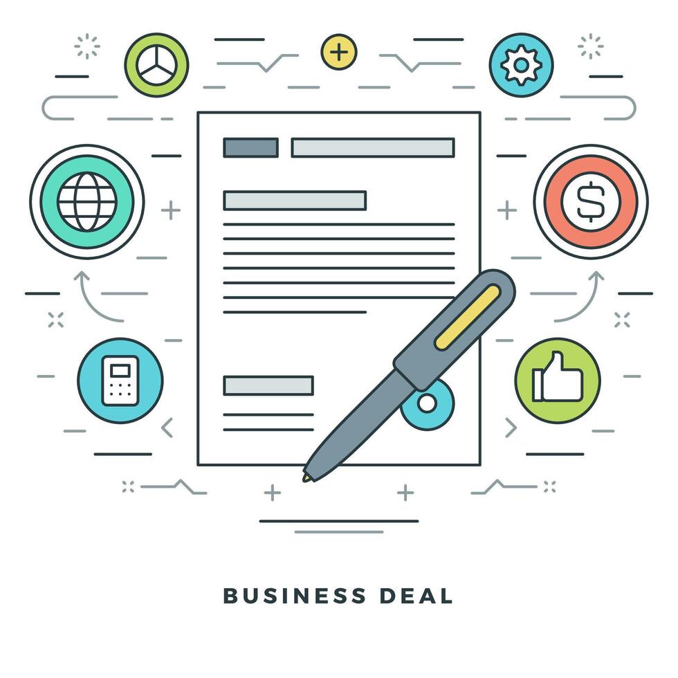 Flat line Business Deal Concept illustration. vector