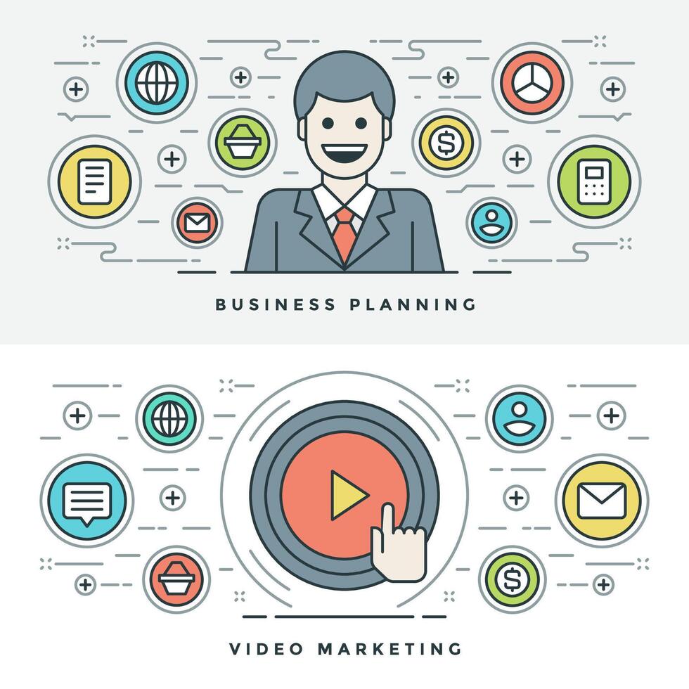 Flat line Business Planning and Marketing. illustration. vector