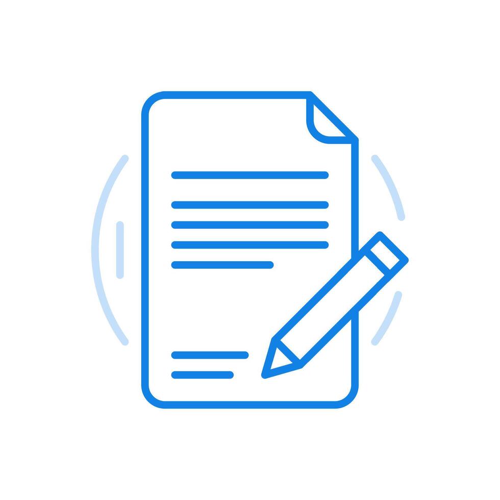 Signing statement line icon. Sheet of paper with terms deal and pencil. vector