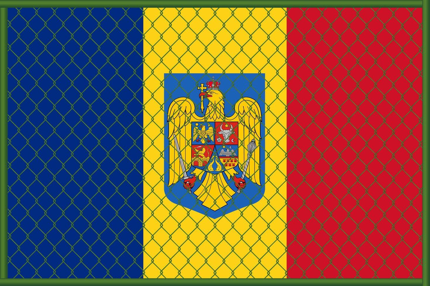 illustration of the flag of Romania under the lattice. The concept of isolationism. No war. vector