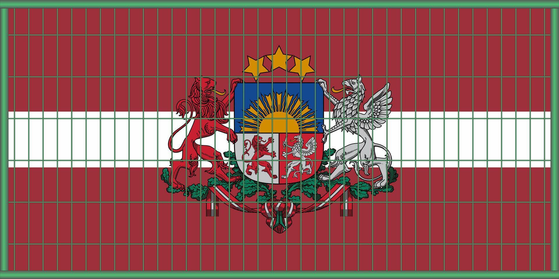 illustration of the Latvian flag under the lattice. The concept of isolationism. No war. vector