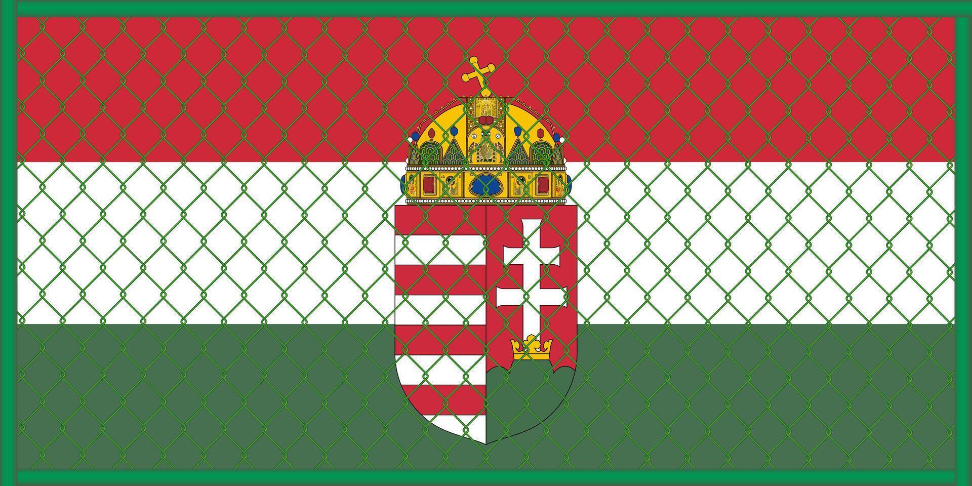 ilustración de el bandera de Hungría debajo el enrejado. el concepto de aislacionismo. No guerra. vector