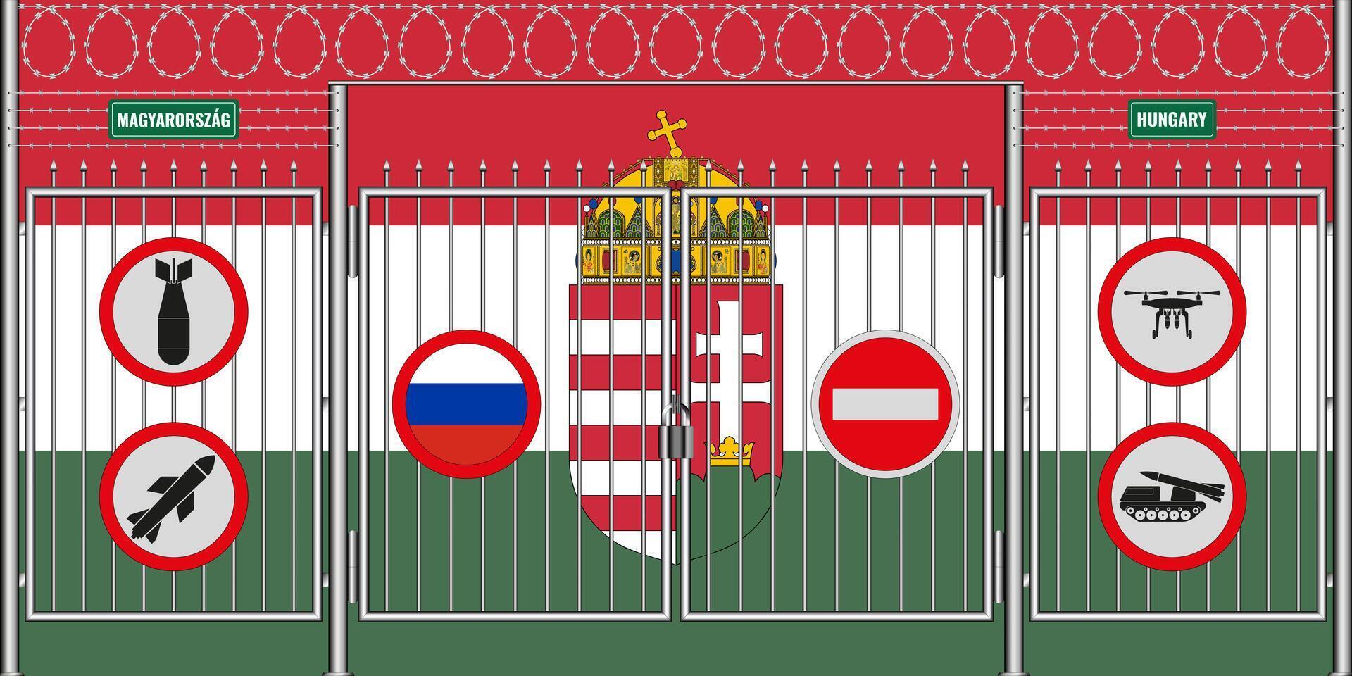 illustration of the flag of Hungary under the lattice. The concept of isolationism. No war. vector