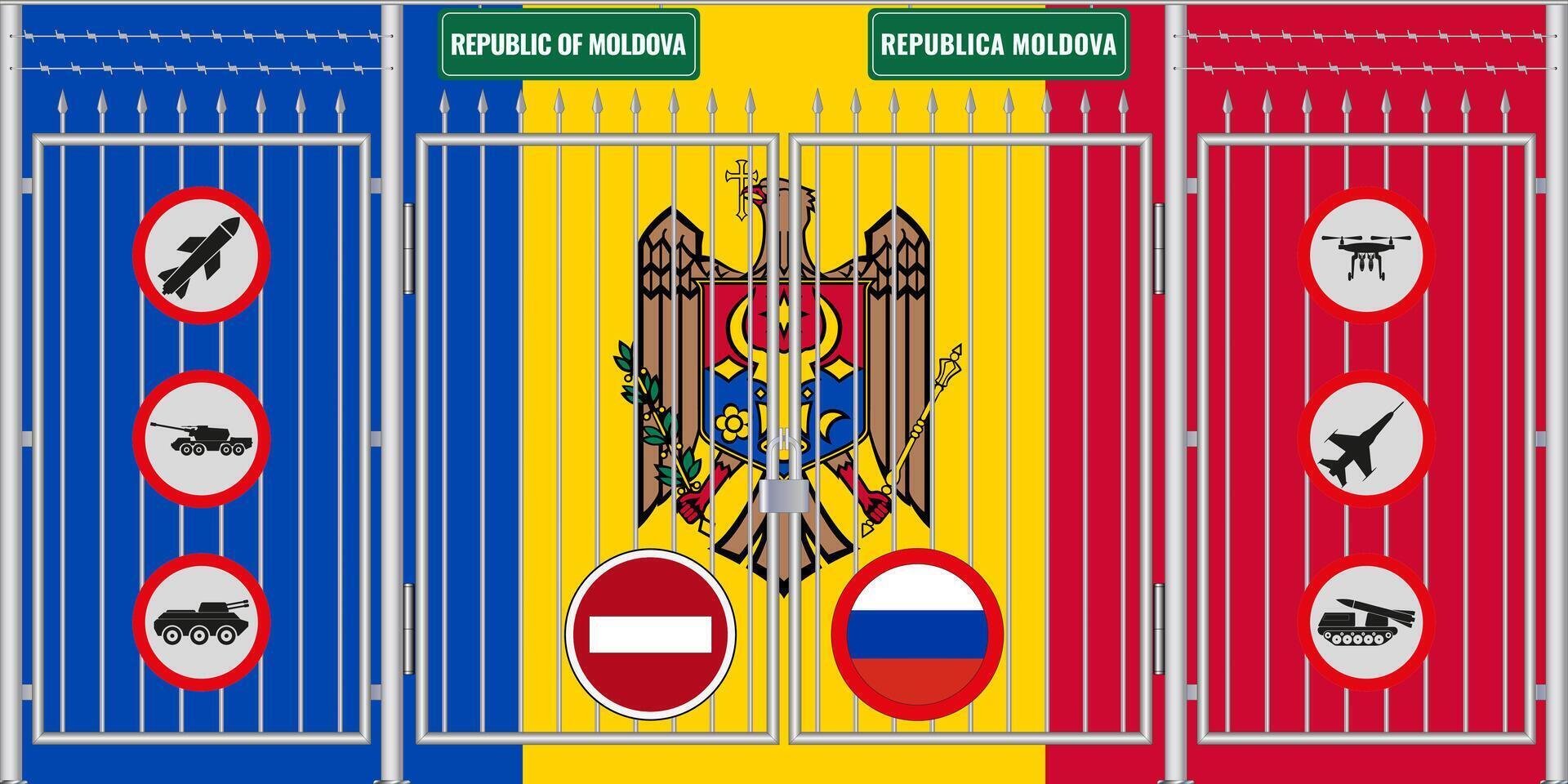 illustration of the flag of Moldova under the lattice. The concept of isolationism. No war. vector