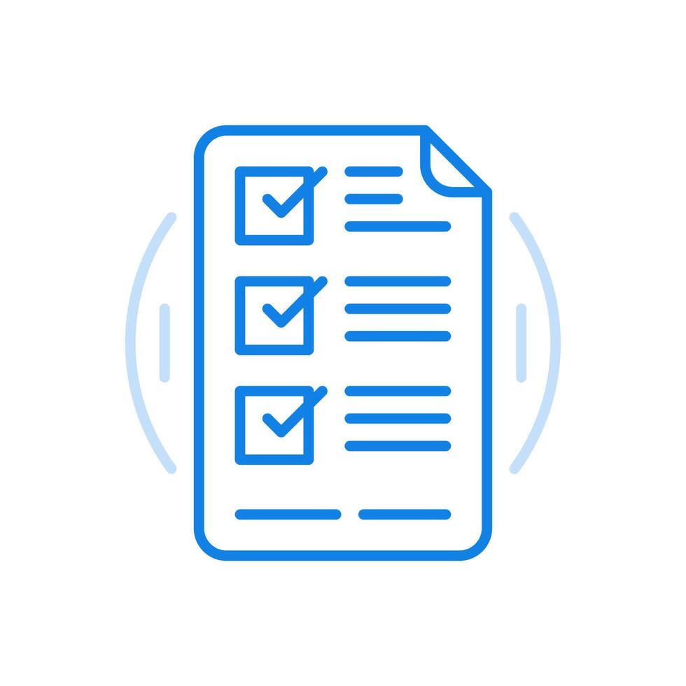 Worksheet with tests line icon. Checklist of questions with answer boxes. vector