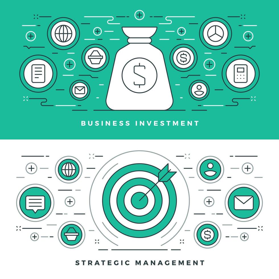 Flat line Strategic Management and Investment. illustration. vector