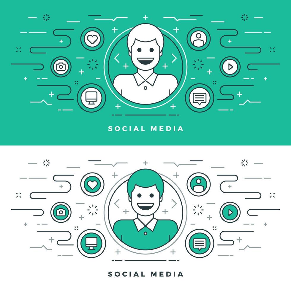 Flat line Social Media and Network Concept illustration. vector