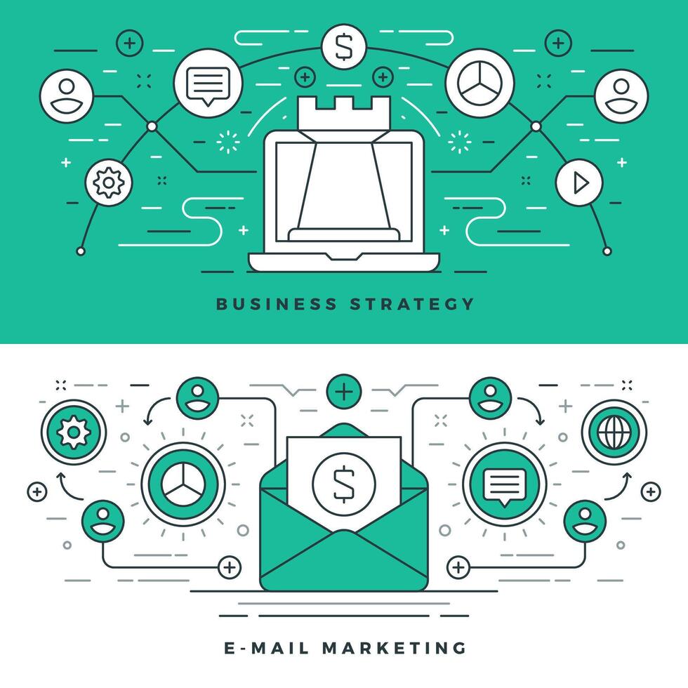 Flat line Business Strategy and Marketing. illustration. vector