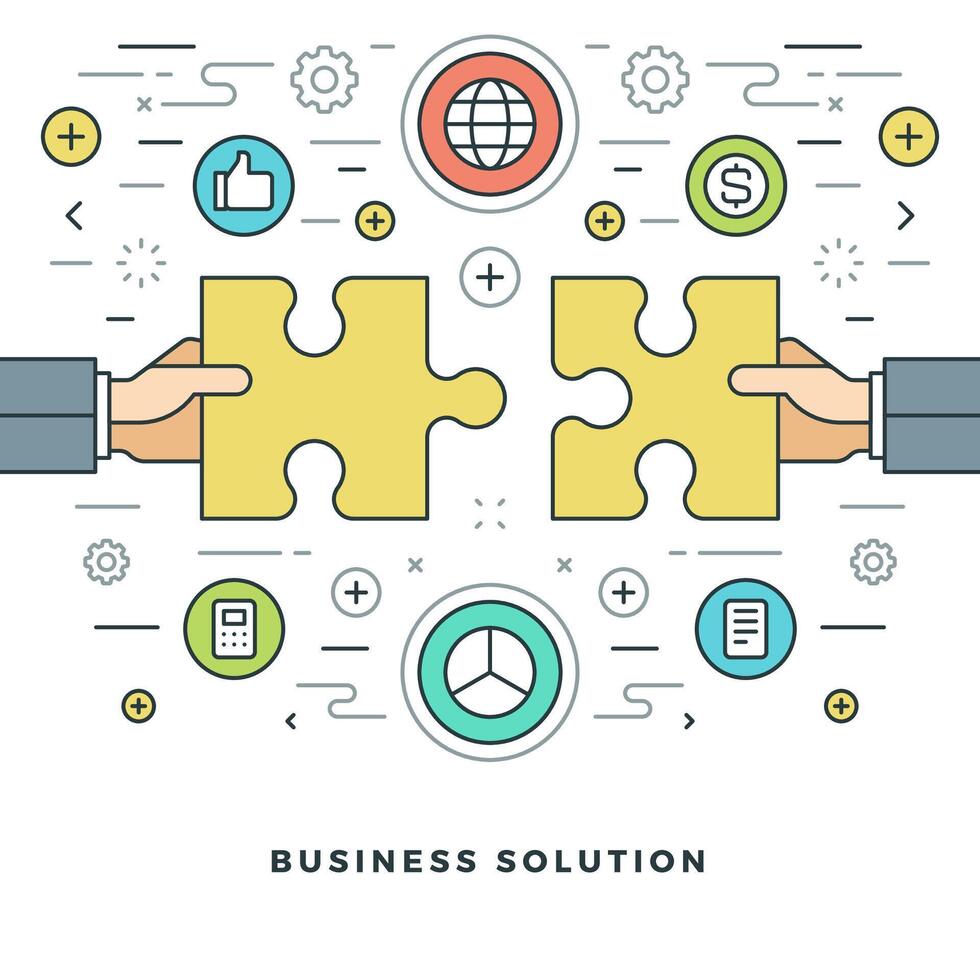Flat line Business Solution Concept illustration. vector