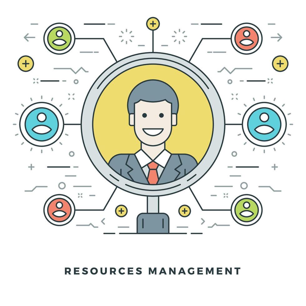 Flat line Team Building and Resources Management Concept. illustration. vector