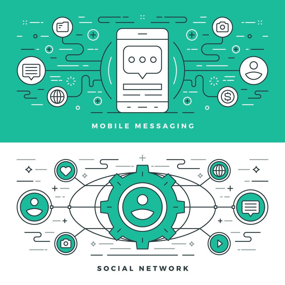 Flat line Social Media and Mobile Messaging. illustration. vector