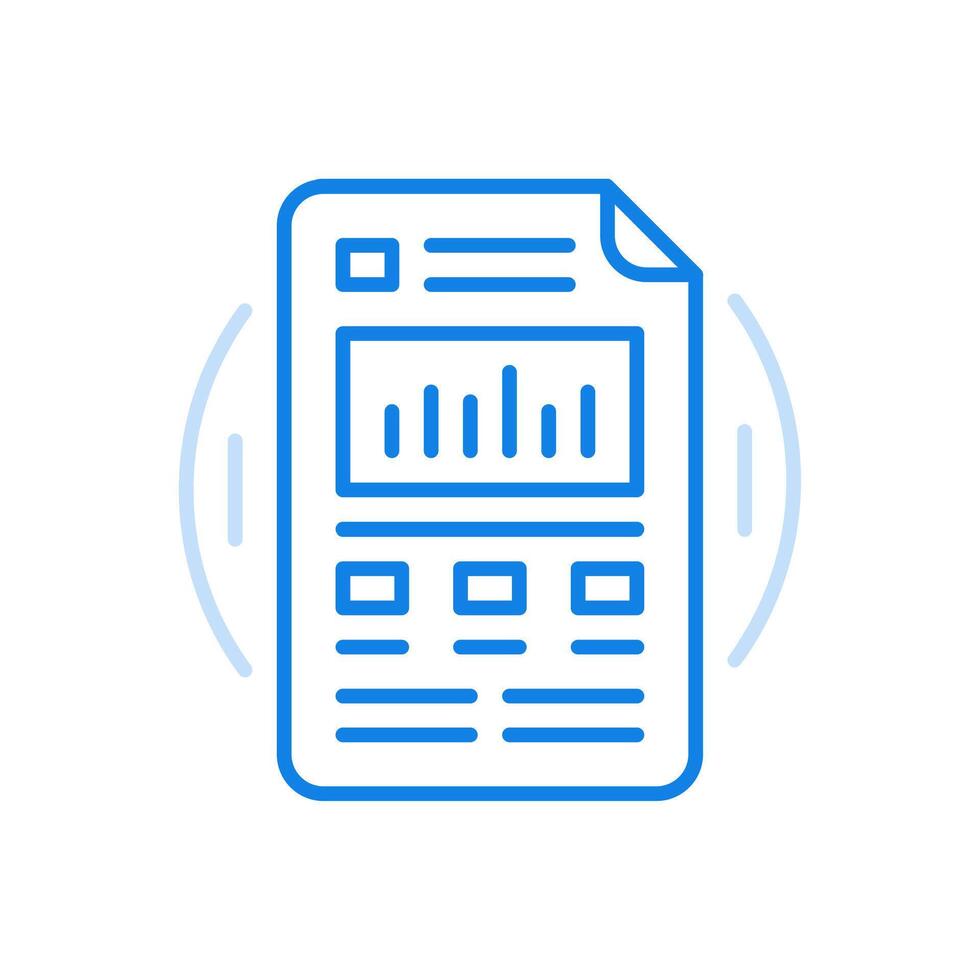 Text statistical report line icon. Sheet of paper with graph bars and notes. vector