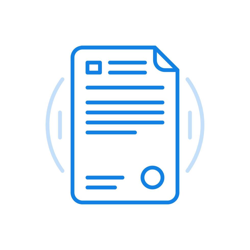 Document contract with stamp line icon. Filled sheet paper with round stamp curled edge. vector