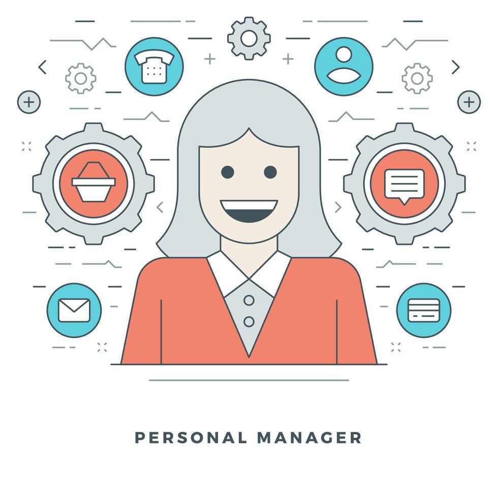 Flat line Personal Manager and Support. illustration. vector