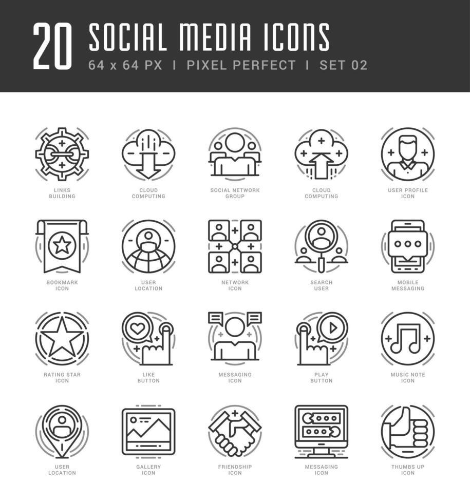 Line icons set. Trendy Modern Flat thin linear stroke Social Media and Social Network Objects concept. vector