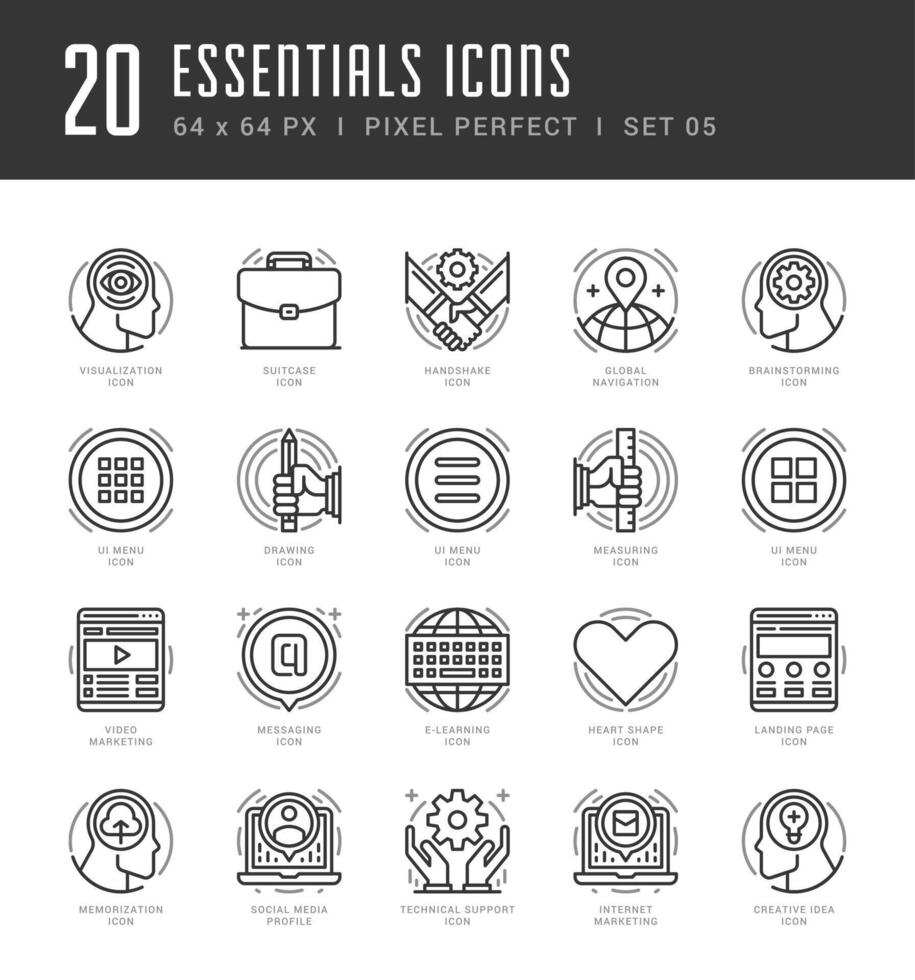 Line icons set. Trendy Modern Flat thin linear stroke Essentials Objects concept. vector