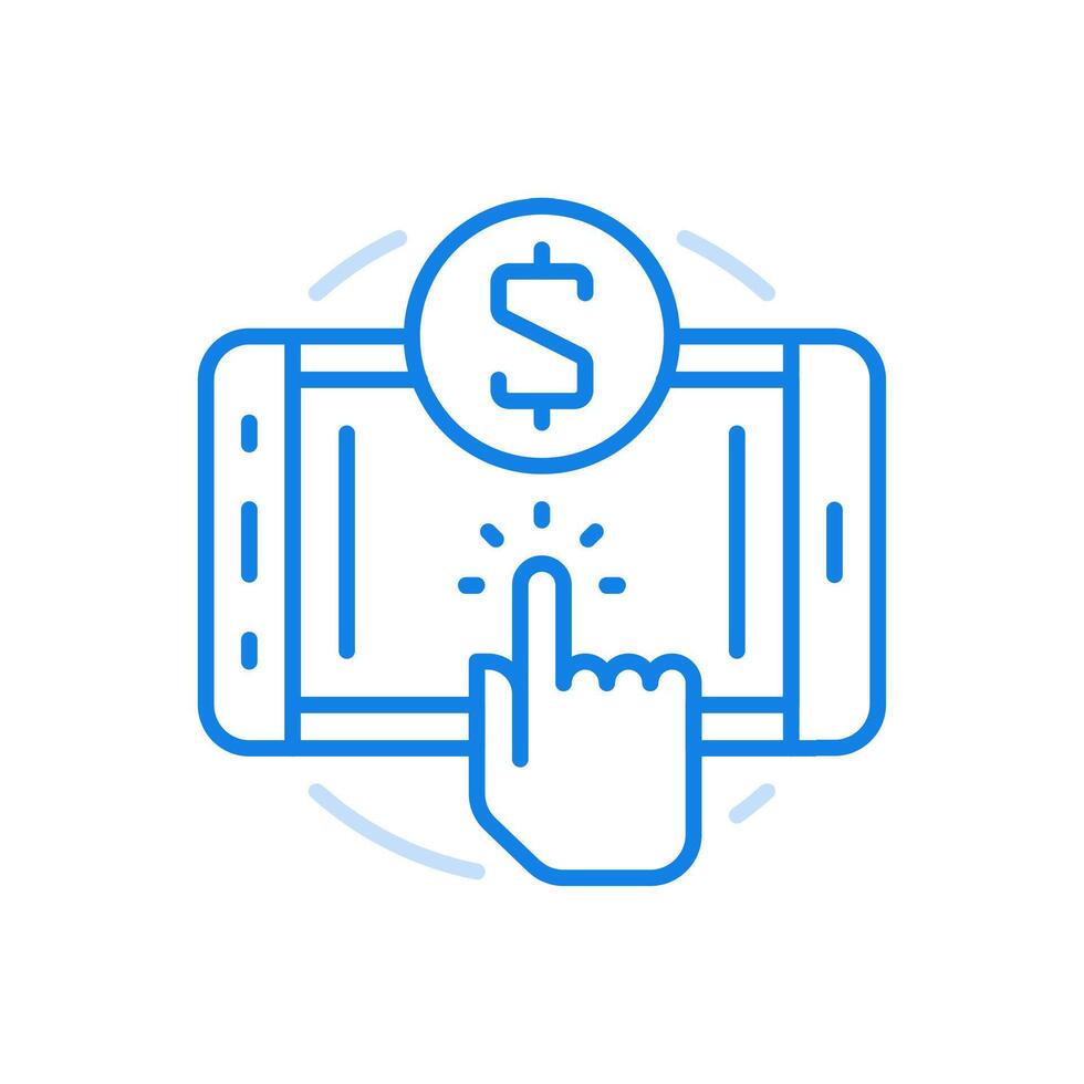 Payment via mobile apps line icon. Electronic financial transactions and commercial settlements. vector
