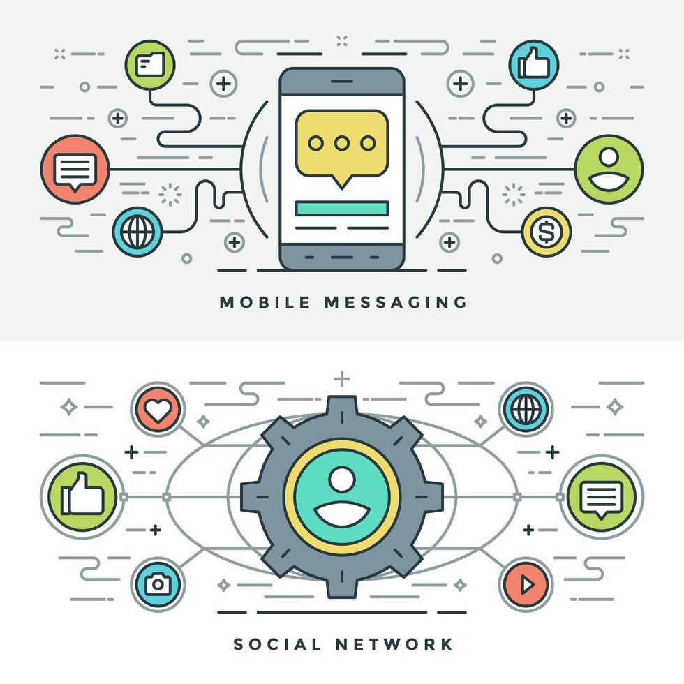 Flat line Social Media and Mobile Messaging. illustration. vector