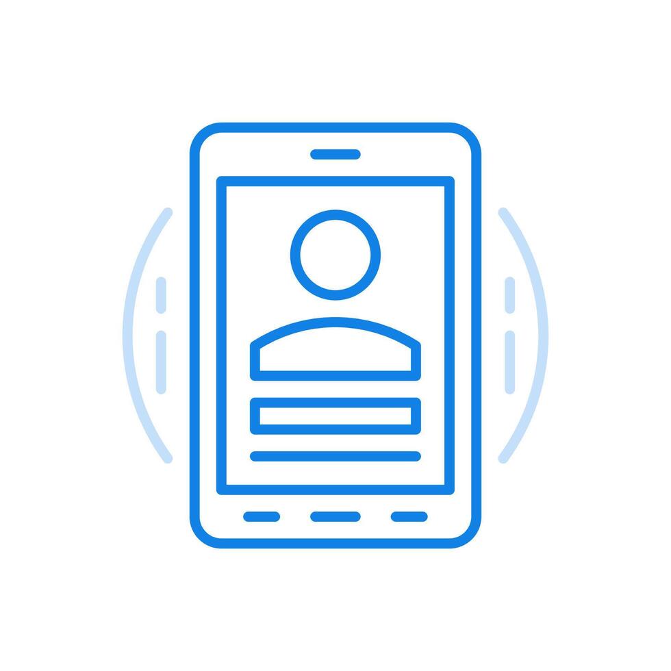 call by smartphone line icon. Quick online call screen photo of character with data on gadget panel. vector