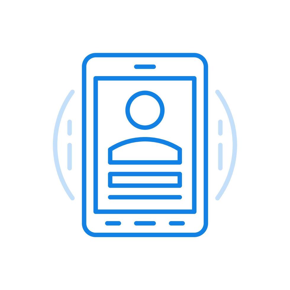 call by smartphone line icon. Quick online call screen photo of character with data on gadget panel. vector