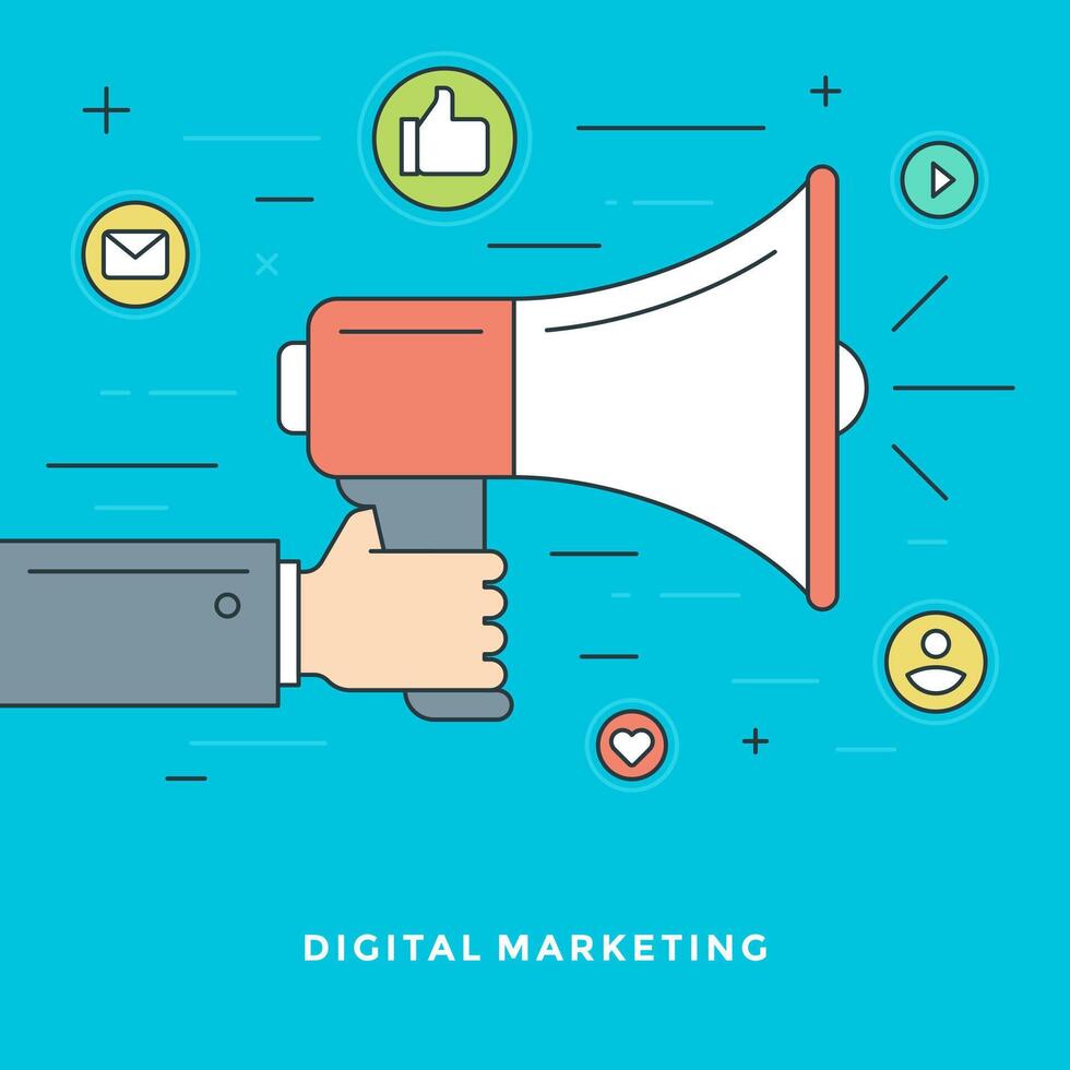 Flat line Digital Marketing Concept illustration vector