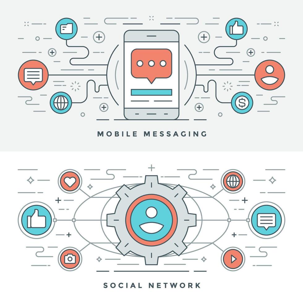 Flat line Social Media and Mobile Messaging. illustration. vector