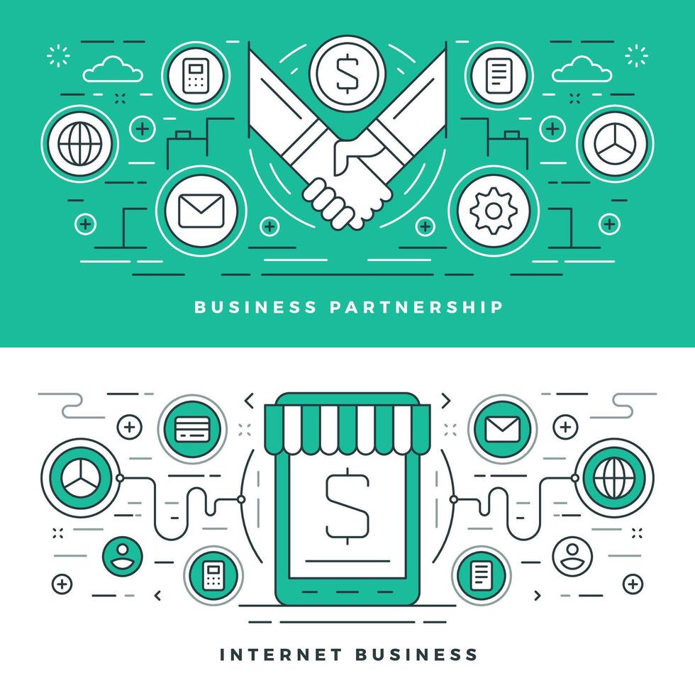 Flat line Business Partnership and Internet. illustration. vector