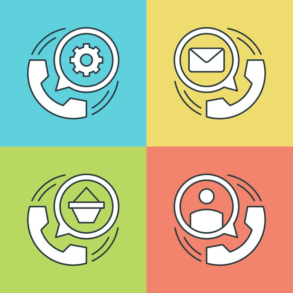 Flat line icons set. Thin linear stroke Telephone Tube Communication, Technical Support, Feedback symbols. vector
