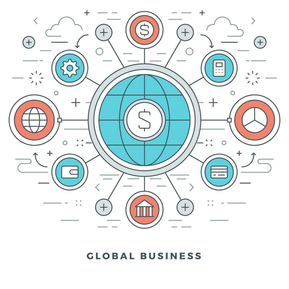 Flat line Global Business Concept. illustration. vector
