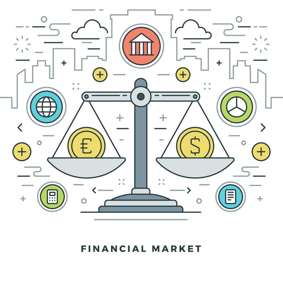 Flat line Financial Market Concept illustration. vector